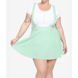 Midnight Hour HT Suspender Skirt Womens 2X Green White Gingham Skater Pin-Up